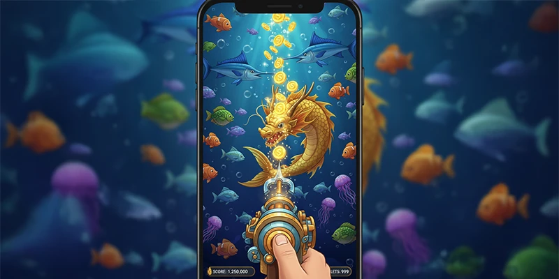 Giao diện bắn cá xèng online trên di động với phần thưởng xu