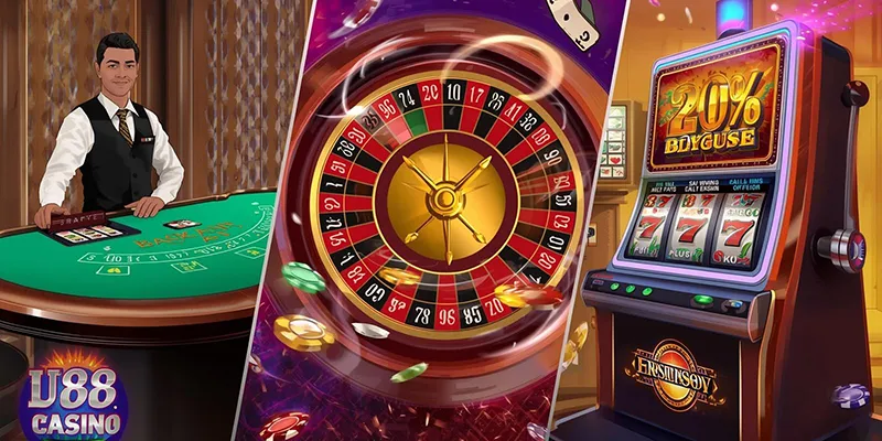 Bàn blackjack roulette và slot trên U88
