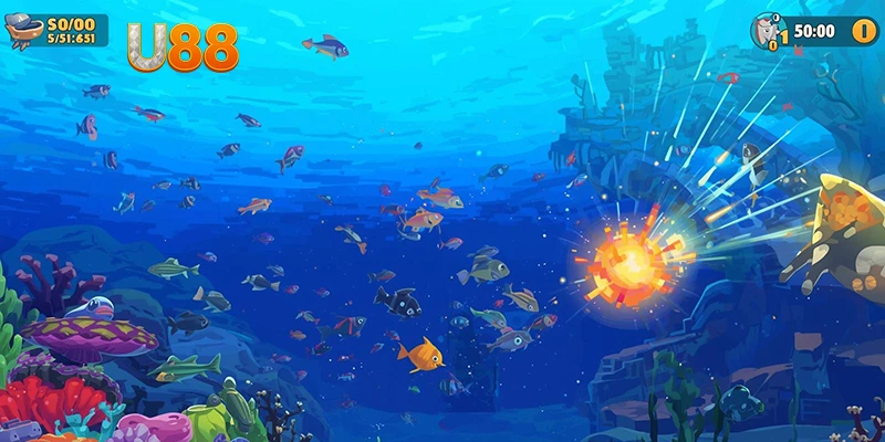 Giao diện Bắn Cá U88 với cá đa dạng và hiệu ứng bắn