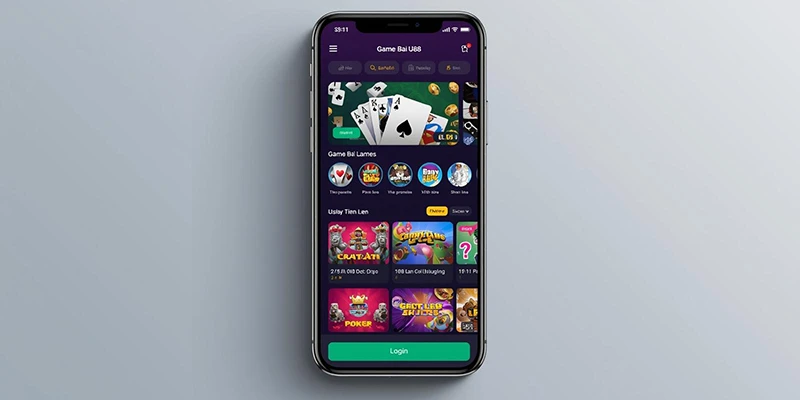 Giao diện Game Bài U88 với trò chơi Tiến Lên và Poker