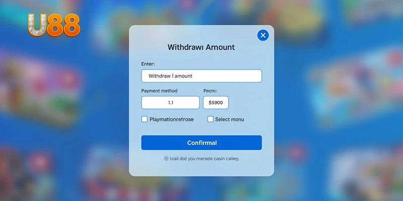 Giao diện rút tiền U88 với các bước nhập thông tin