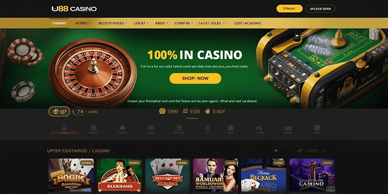 Giao diện trang chủ Casino U88 với trò chơi casino