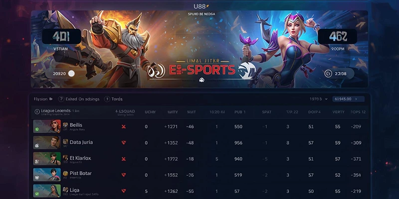 Giao diện U88 với trận đấu E-Sports League of Legends và Dota 2